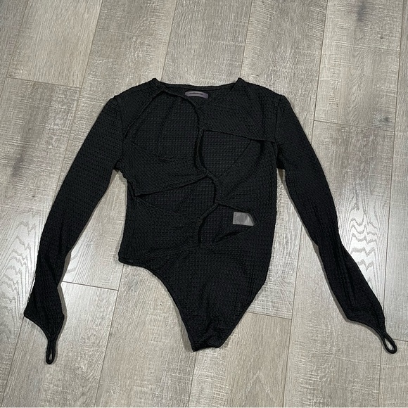 MANIERE DE VOIR Bodysuit Cut Out Black Size 10  Black Long Sleeve - Picture 1 of 8